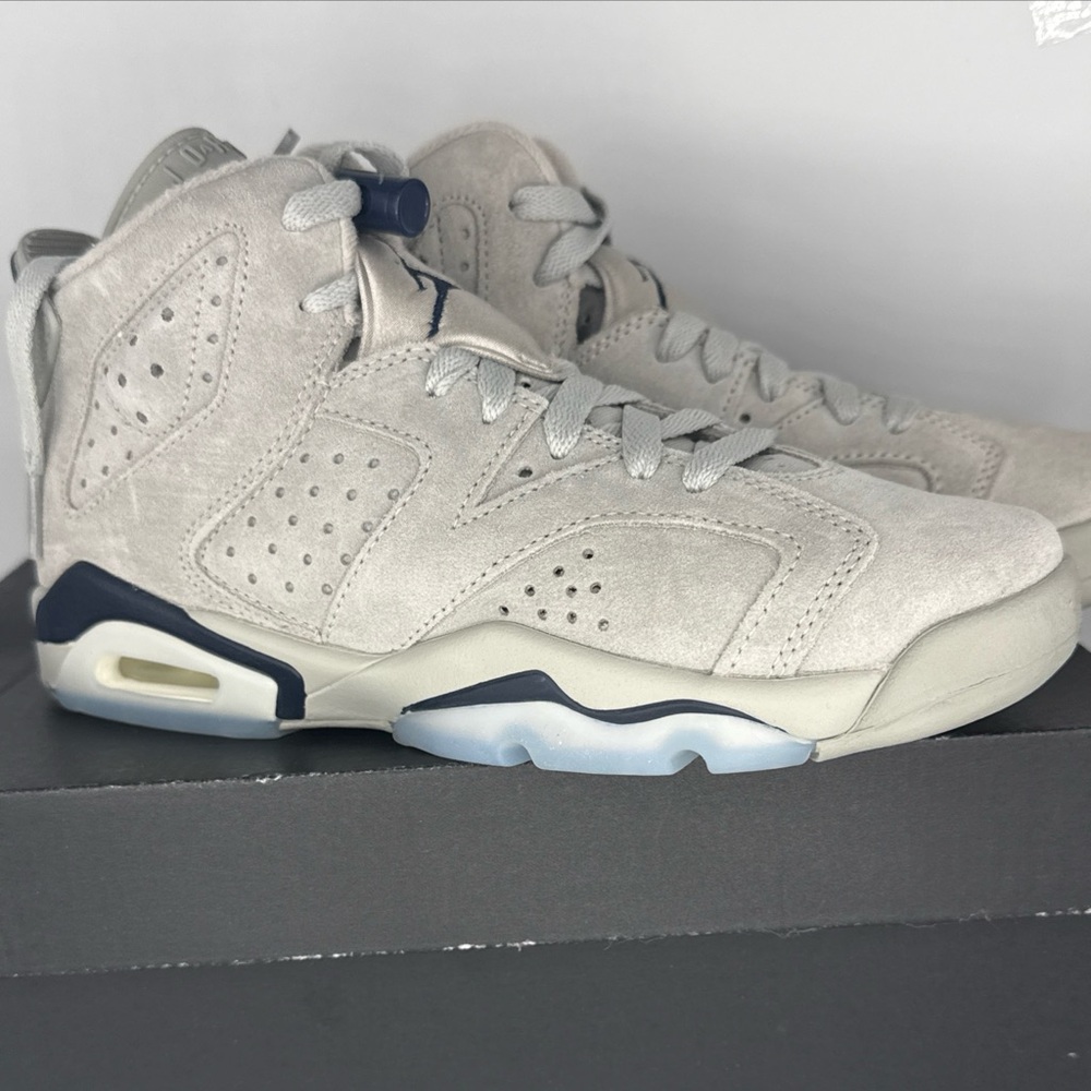 New Air Jordan 6 Retro GS Kids Shoes Sz 4.5 Y Grey Navy 384665-012 READ